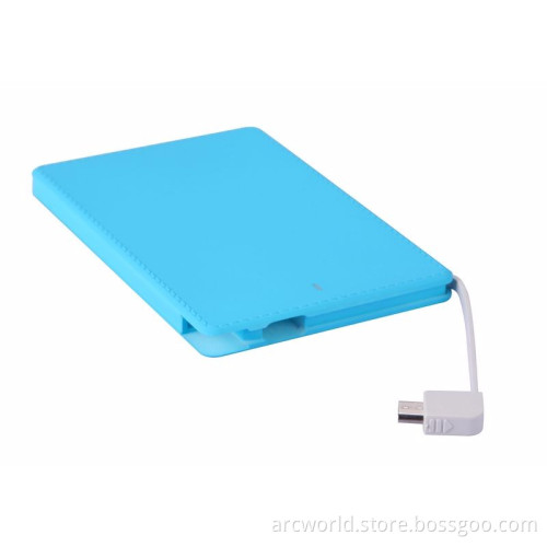 AWC943 2500mAh OEM 7mm Slim Build in Cable Credit Card Power Bank Leather Power Bank 2600mah